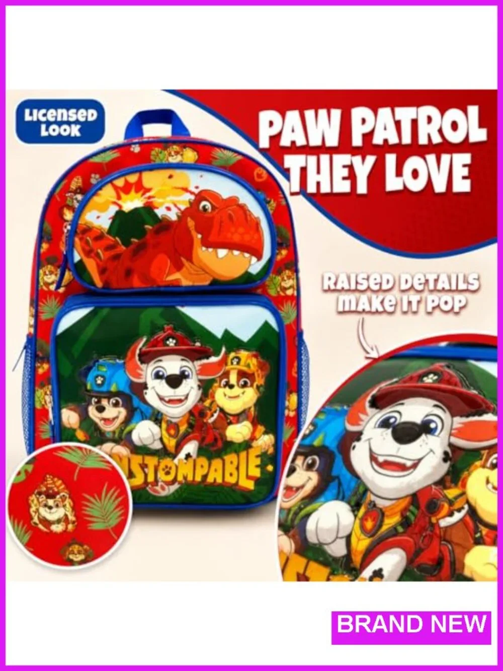 Kids Paw Patrol Dino Movie Cargo Backpack 16in Polyester School Bag